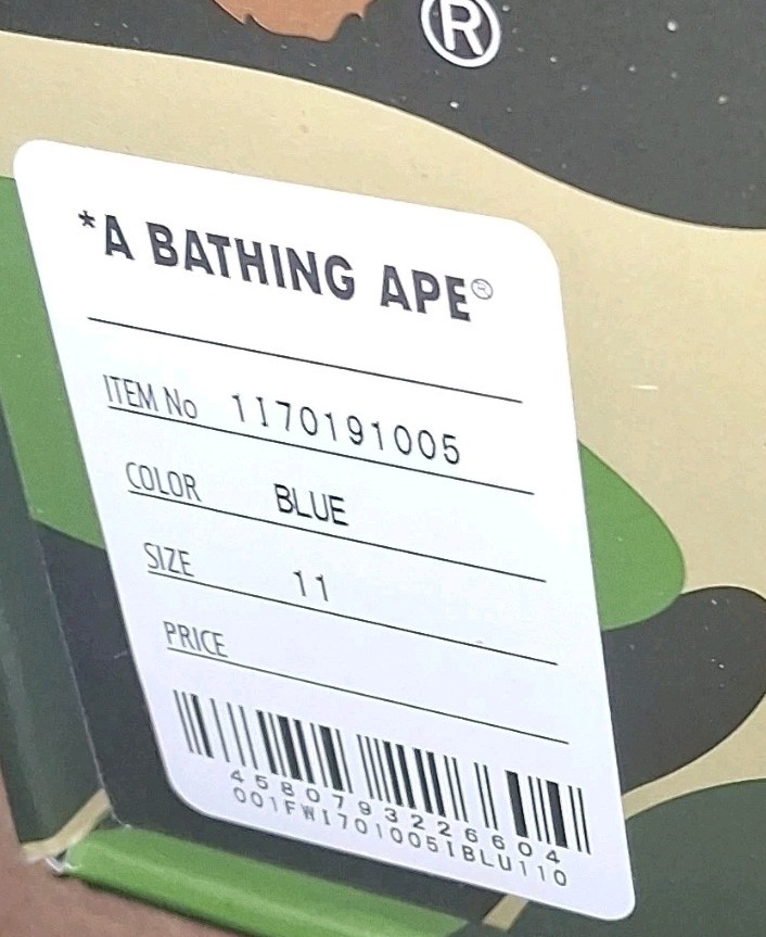 A Bathing Ape Bapesta Blue Camouflage 1170191005 White Leather Men's Sneaker thumbnail 7