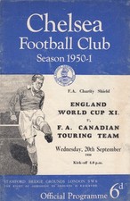 1950 CHARITY SHIELD ENGLAND WC X1 V FA CANADIAN TOUR TEAM 20/9/1950 -AT CHELSEA