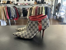 GUCCI VTG ZIPPER ANKLE POINTED TOE BOOTIES HEELED BOOTS D-RING MONOGRAM