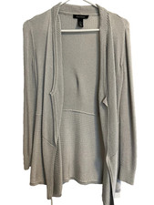 White House Black Market M Silver Sparkly Ribbed Open Front Long Cardigan