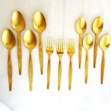 Lot of 11 National Stainless Gold Electroplate NST103 Korea Forks Spoons
