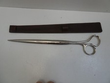 VINTAGE ITALICUS ITALY LONG STAINLESS STEEL SCISSORS IN LEATHER HOLDER