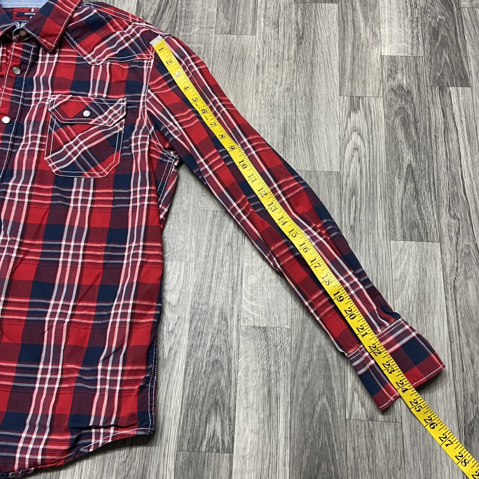 AMERICAN EAGLE Button Down Collared Blue & Red Pl… - image 4