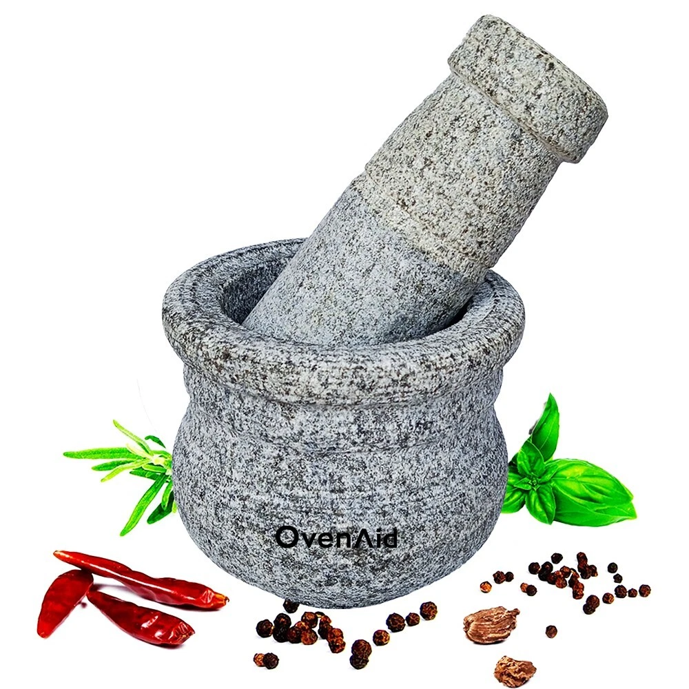 OvenAid Unique Pot Model Stone Mortar and Pestle for Spices, Collectible - 4"