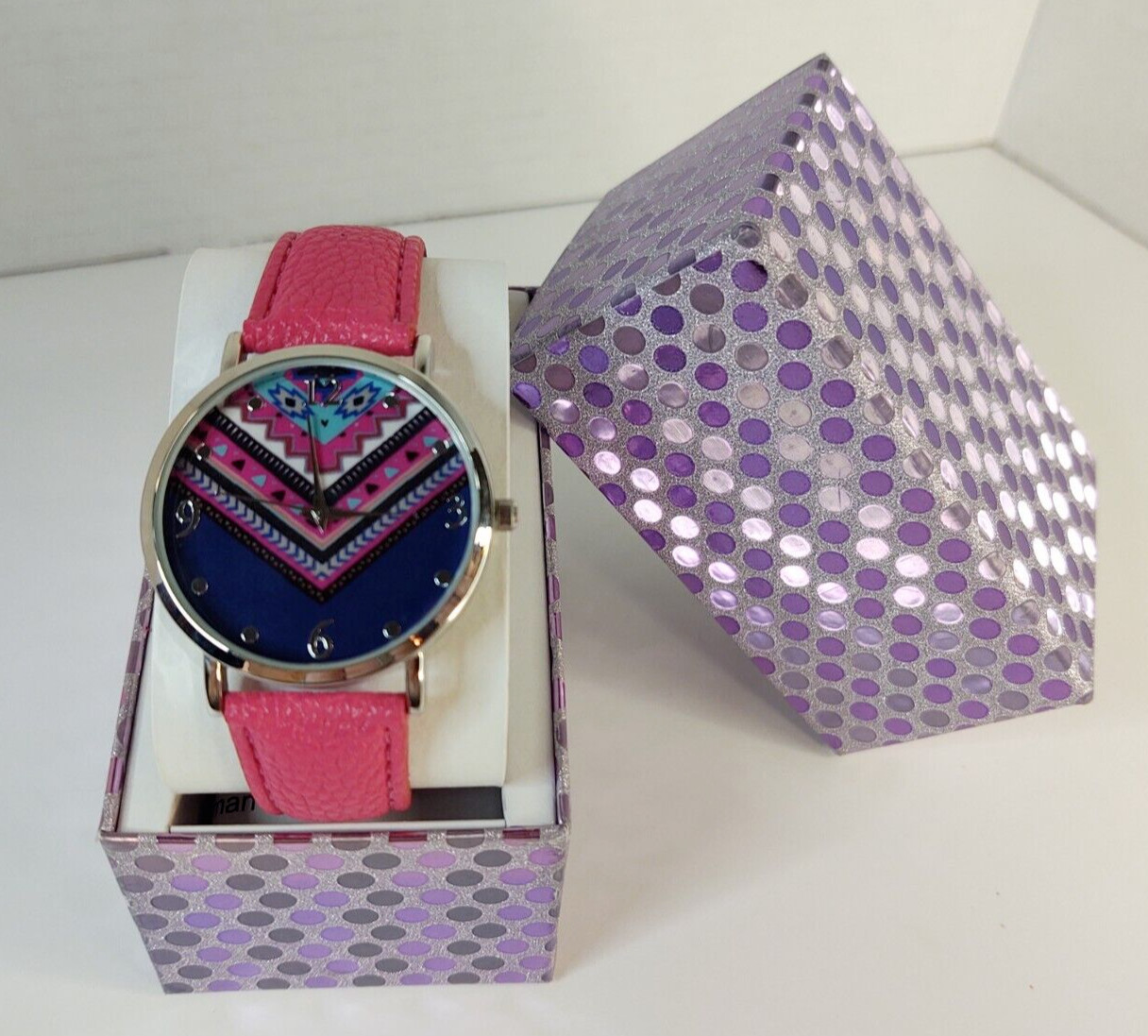 Pink Accutime Fashion Watch Faux Leather Band comes with Gif
