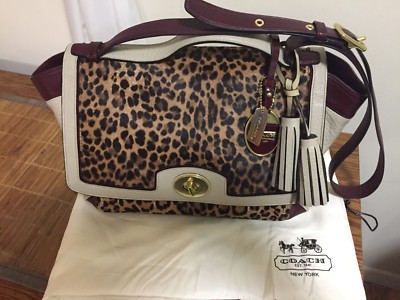 Coach Legacy Color-Block Ocelot Leopard Haifcalf Flap Satchel Shoulder Bag