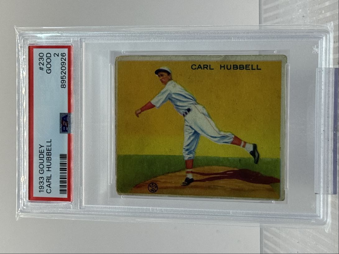 CARL HUBBELL 1933 GOUDEY BIG LEAGUE ROOKIE GIANTS #230 RC PSA 2 Q0920