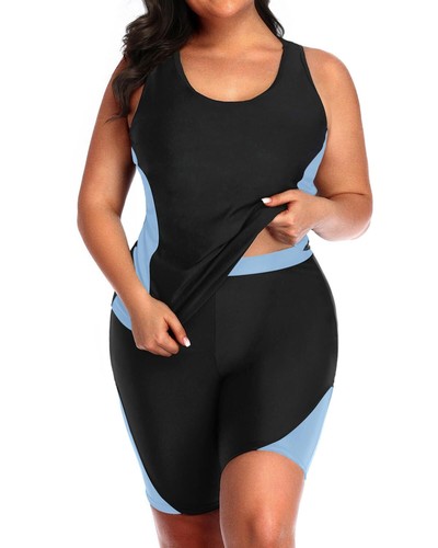 Women's Plus Size Tankini Swimsuit - Two Piece Rash Guard with Capris Shorts ... - Picture 4 of 6