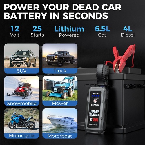 TOPDON Jump Starter 2000A Portable 12 Volt Car Battery Heavy Duty High Booster - Picture 12 of 21