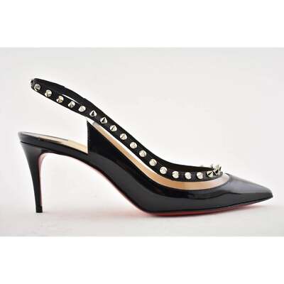 Christian Louboutin Brigadine 70 Black Patent PVC Slingback Spike