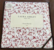 LAURA ASHLEY FULL SHEET 4 PC SET RED ANNA SCROLL ON WHITE FLANNEL