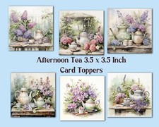 Afternoon Tea & Flowers Square Card Toppers for Card Making, Journals, Tags, etc