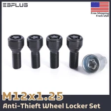 4 Pc Wheel Lock M12x1.25 Black 28mm Fit Dodge/Lancia/LADA/Ram/Seat 4-Lug Models