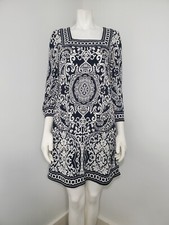 Ann Taylor Loft XS Black and White Paisley Square Neck 3/4 Sleeve Dress 