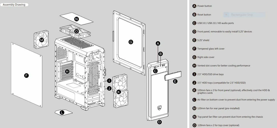 Cougar MX330-G ATX Mid Tower Mini-ITX / Micro ATX / ATX Tempered Glass Side Case - Image 4 of 4