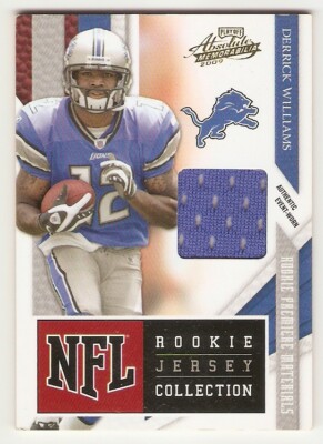 DERRICK WILLIAMS NFL ROOKIE JERSEY COLLECTION 2009 PLAYOFF ABSOLUTE 29 DET LIONS