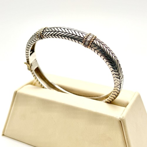 Andrea Candela Sterlingsilber & 14K Gold Diamant geflochtener Armreif Armband - Bild 10 von 11