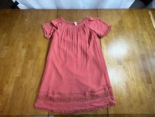 Loft Outlet Babydoll Dress Crochet Lace Fringe Smocked Stretch Neck Crinkle Sz S