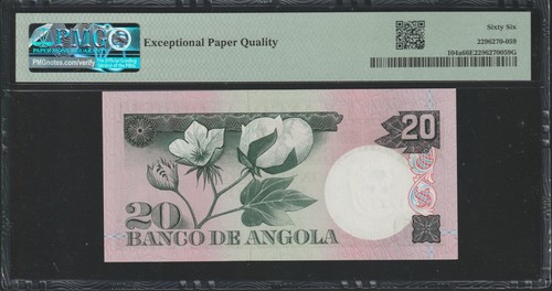🇵🇹 🇦🇴 Angola 20 Escudos CAMÕES 1973 P 104 a PMG GEM 66 EPQ TOP POP - Picture 3 of 3