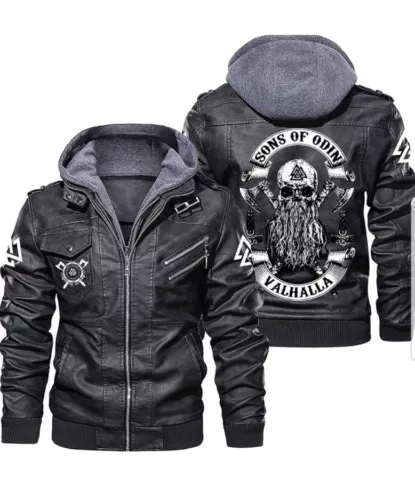 Tanming Men's Fleece Lined Motorcycle PU Faux Leather Jacket with Removable Hood