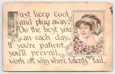Antique Postcard 1911 Just Keep Cool and Plug Away Beautiful Ink Message on Back