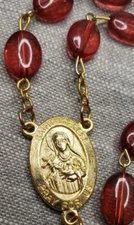 Vintage Rosary St Therese of Lisieux red beads Catholic Crucifix G73
