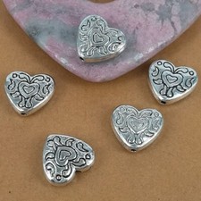16pcs antiqued silver color crafted 2sided heart shaped spacer beads H0743