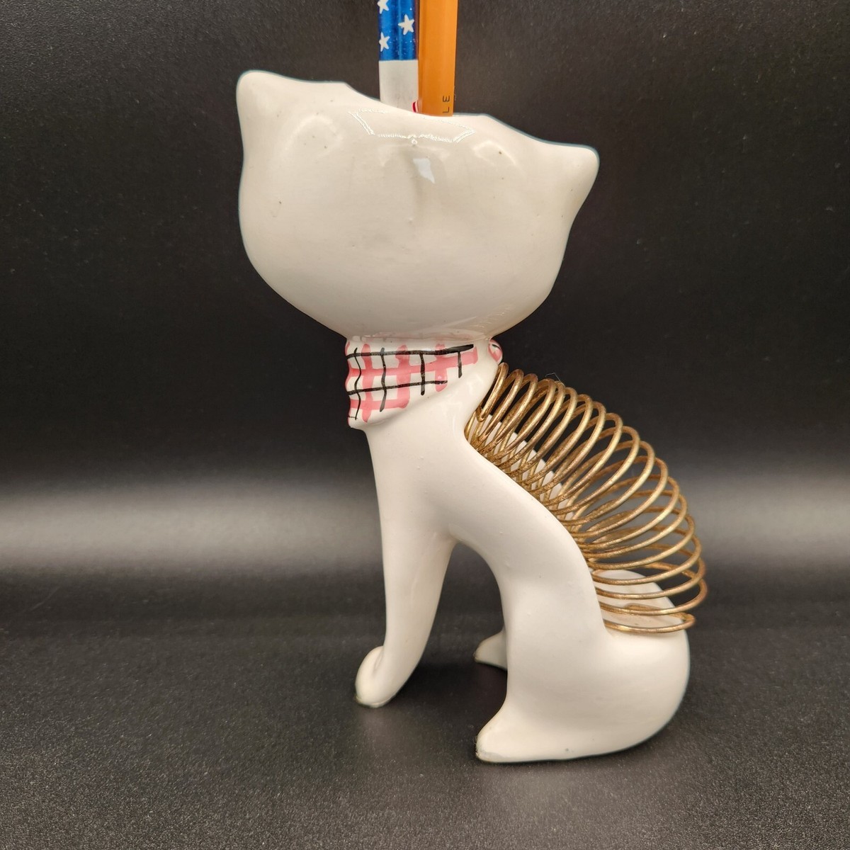 VTG Holt Howard Cozy Kitty Cat Wired Letter Holder Pen Pencil