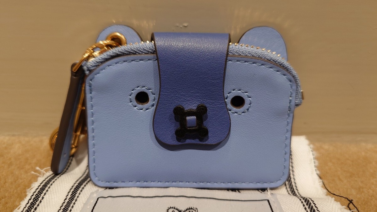 Anya Hindmarch Mini Fox Bear Leather Coin Purse Pouch Blue