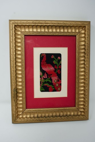 5x7 gold frame peacock cruel needlepoint Red matted small art antique style