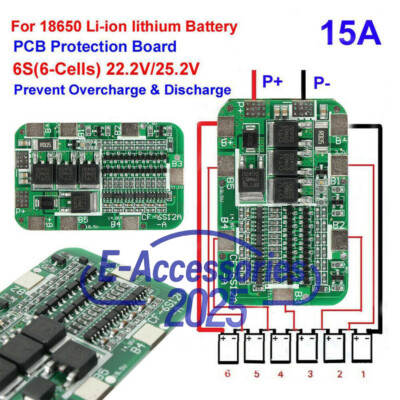 6S 15A BMS Protection PCB Board For Li-ion Lithium 18650 Battery Cells 6 Packs