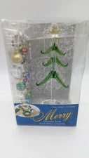 LS ARTS Crystal Handblown Glass Christmas Tree With 9 Ornaments 6 in New in Box