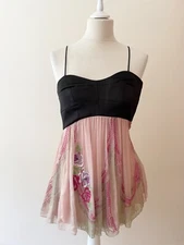 KAREN MILLEN BLACK & PINK SILK EMBROIDERED & BEADED CAMISOLE TOP SIZE 8