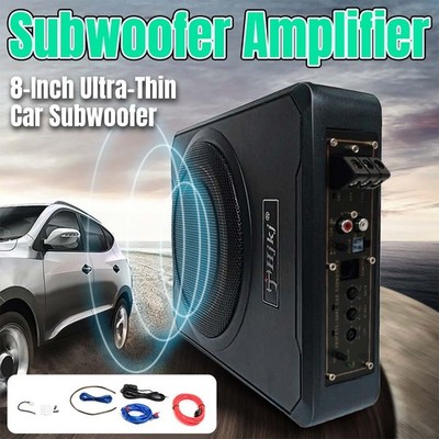 8'' Ultradünner Auto Untersitz Aktiv Subwoofer Bassbox mit Verstärker + Kabelset