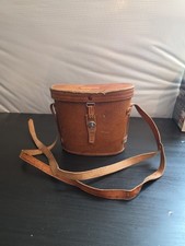Vintage Brown Leather Binocular Case, Red Lining With Binoculars