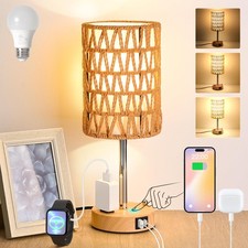 Rattan Table Lamps for Living Room, 3 Way Dimmable Touch Lamps, Small Bedside...