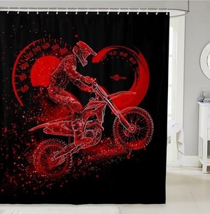 NEW Motocross Shower Curtain, Dirt Bike Rider, Racing Themed w/ 12 Hooks 72X84