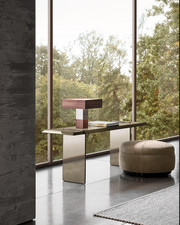 Minotti TUFFET OTTOMAN - in Nabuk Leather 70cm Diameter On Castors