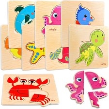 8pcs Wooden Puzzles for Toddlers 1-3, Toddler Ages 2-4, Montessori...