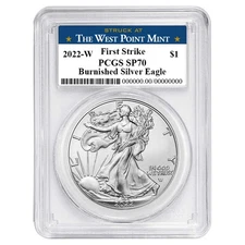 2022-W Burnished $1 American Silver Eagle PCGS SP70 FS West Point Label