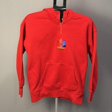 Adidas Originals Hoodie Womens Medium Red Fleece Pullover 1/4 Zip Trefoil Logo