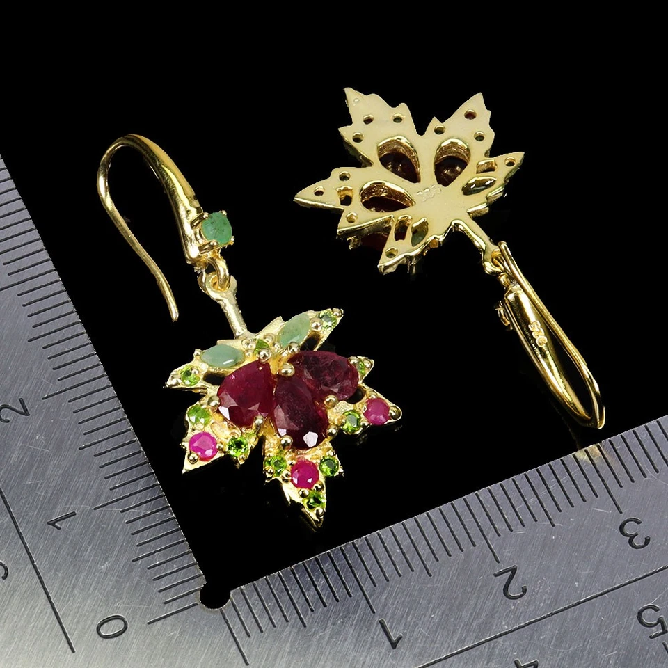 925 Sterling Silver Earrings Pear Ruby 6x4mm Emerald Natural Gemstone Jewelry - Image 3 of 4