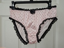 Vintage Girly Glossy Pink Polka Dot Satin Bikini Panties Size Large