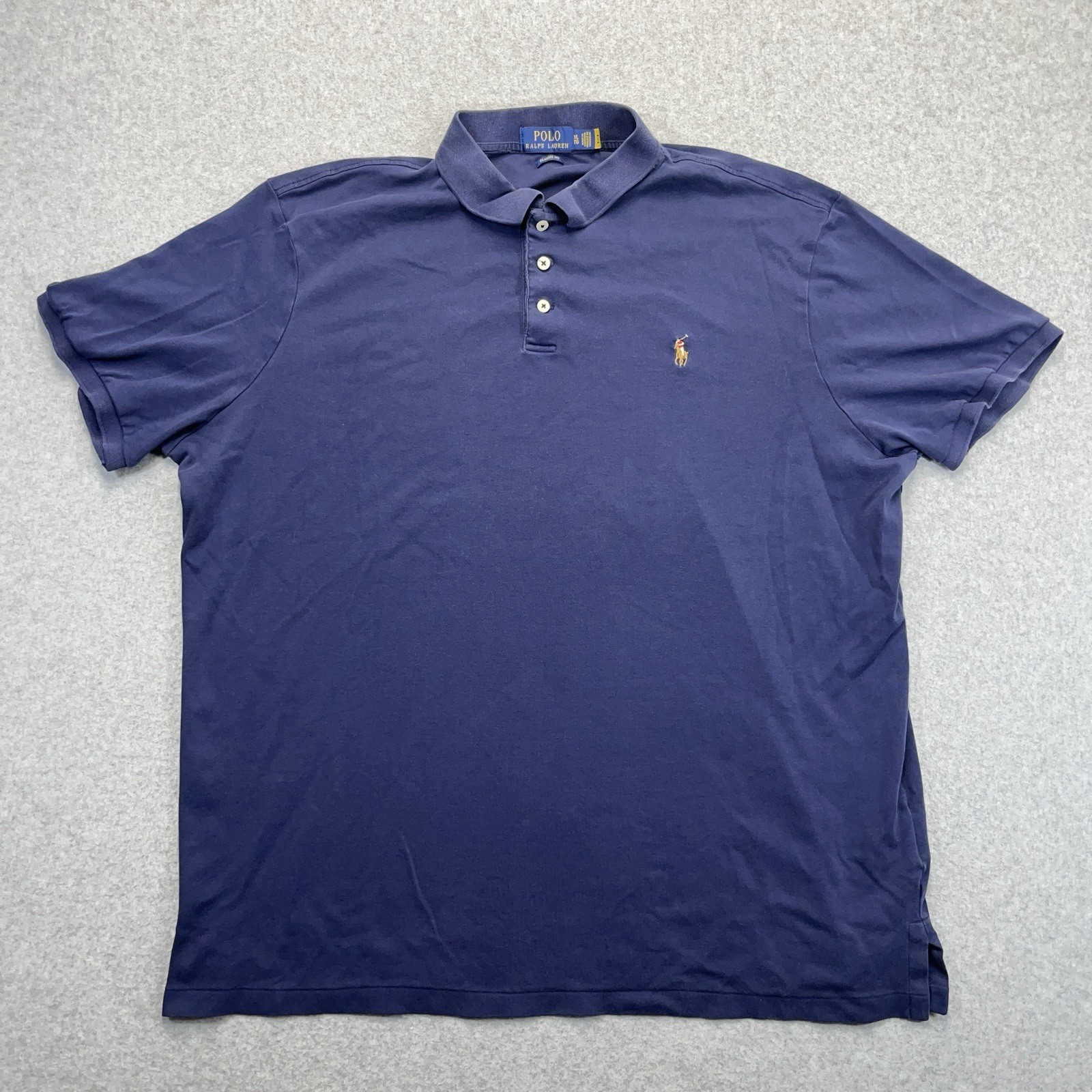 Polo Ralph Lauren camicia uomo XL X Large blu S S carne pony golf tinta unita classica
