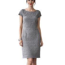 Banana Republic Stretch Gray Tiered Ruffle Sheath Dress Sz Medium