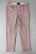 Banana Republic Avery Fit Belted Linen Blend Casual Pants. Multi Stripe, Size 0.