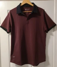 BYLT Lux Drop-Cut Polo - BURGUNDY/Black Polka Dot Sz L- Premium Basics