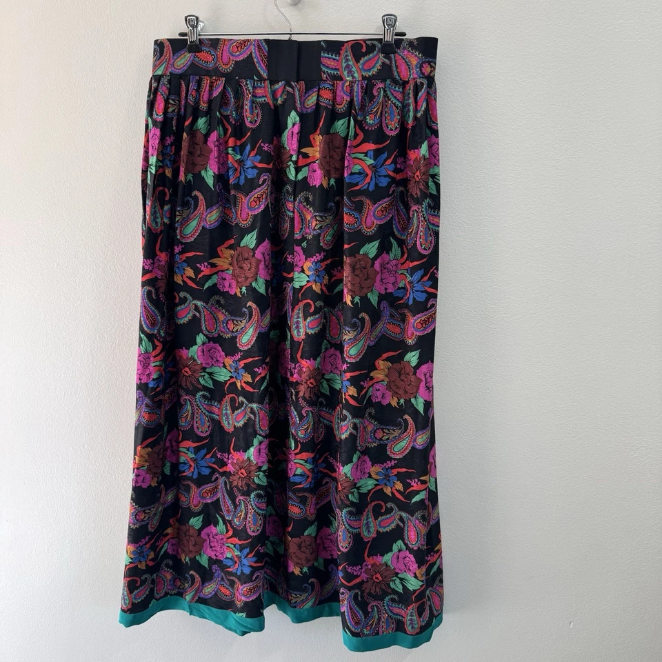 Saia Oscar de la Renta Vintage Anos 80 100% Seda 10 Floral Paisley Neon Colorida - Imagem 4 de 4