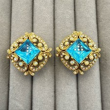 Vintage Joan Rivers Earrings Blue Rhinestone ...