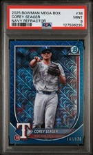 Corey Seager - 2025 Bowman Mega Box #38 Navy Refractor 161/175 PSA 9